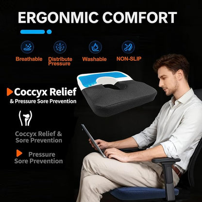 Donut Pillow for Tailbone Pain&Hemorrhoid,Wheelchair Seat Cushion for tailbone pain relief,Gel Cushions for Pressure Relief,Memory Foam Pad for Office Chair,Stands& Stadium Seat Cushion(Black)