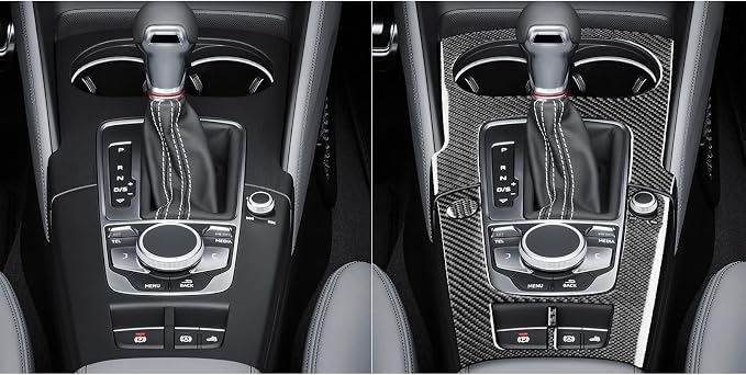Real Premium Carbon Fiber Sticker Compatible with Audi A3 S3 RS3 8V 2013 2014 2015 2016 2017 2018 2019 Car Gear Shift Panel Water Cup Holder Frame Decor Kit Auto Interior Accessories 4pcs Black