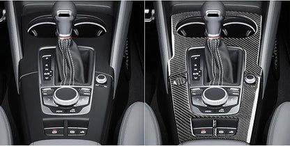 Real Premium Carbon Fiber Sticker Compatible with Audi A3 S3 RS3 8V 2013 2014 2015 2016 2017 2018 2019 Car Gear Shift Panel Water Cup Holder Frame Decor Kit Auto Interior Accessories 4pcs Black