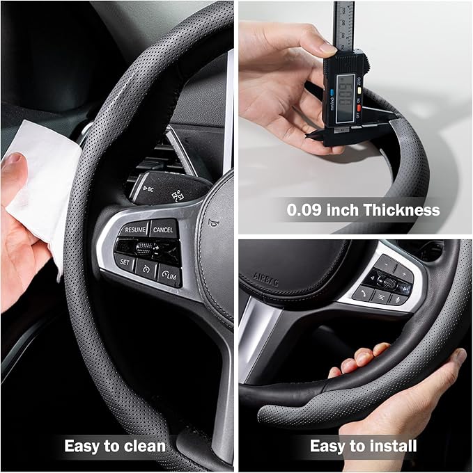Steering Wheel Cover Thin Car Steering Wheel Accessories Universal Snap On Protector, Black