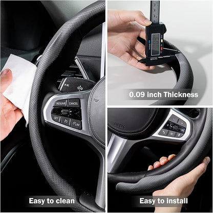 Steering Wheel Cover Thin Car Steering Wheel Accessories Universal Snap On Protector, Black