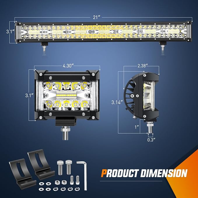 Nilight Side Shooter LED Light Bar Set 20 Inch Triple Row Spot Flood Combo Lights 2PCS 4.3" Pods with 5Pin Rocker Switch Wiring Harness Kit for Truck SUV ATV UTV