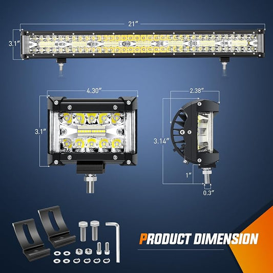 Nilight Side Shooter LED Light Bar Set 20 Inch Triple Row Spot Flood Combo Lights 2PCS 4.3" Pods with 5Pin Rocker Switch Wiring Harness Kit for Truck SUV ATV UTV