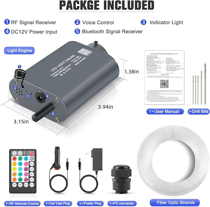 16W Starlight Headliner Kit, Star Lights for Car Roof&Home Decoration, Fiber Cable 500pcs*0.03in*13.1ft RGBW Star Light Headliner with Bluetooth APP/Remote Control/Music Mode