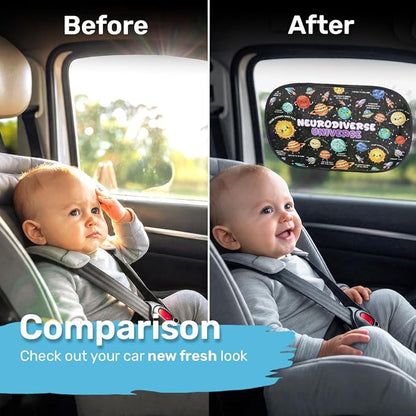 GENANY 2pcs Celestial Window Sun Shade for Sedan SUV Truck (21x14 Inches), Sun Shades for Side Window, Accessories for Kids, Baby Window Shades, Summer Car Decor