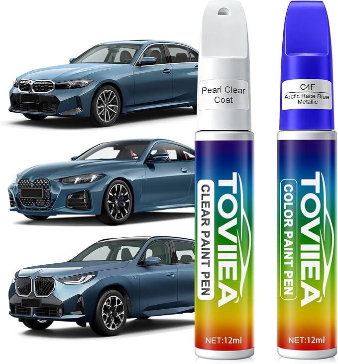 Arctic Race Blue Metallic(C4F) Touch Up Paint Compatible with BMW,2-In-1 Car Scratch Remover Pen,Car Paint Scratch Repair Kit for Scratches,Chips & Nicks,2-PCS SET