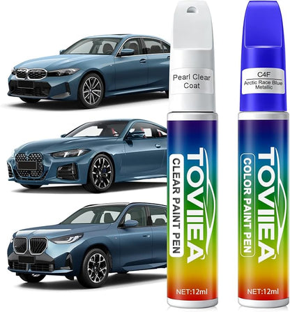 Arctic Race Blue Metallic(C4F) Touch Up Paint Compatible with BMW,2-In-1 Car Scratch Remover Pen,Car Paint Scratch Repair Kit for Scratches,Chips & Nicks,2-PCS SET