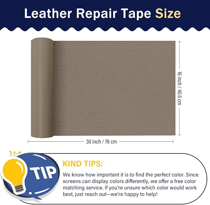 Zenyao Leather Repair Patch Tape - Self Adhesive Leather Repair Kit for Car Seat Furniture, Heavy Duty Vinyl Repair Patch for Couch Sofa, Waterproof for Rips Scratches Tears, 16x30 Inch Roll, Beige
