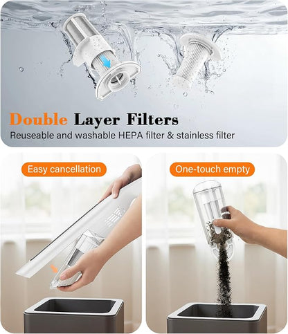 Cordless Handheld Vacuum,24KPA Powerful Hand Held Vacuum,Portable Rechargeable Car Vacuum Cleaner with Brushless Motor,Charging Dock and Washable Filter for Car,Home,Office,Pet Pair,White
