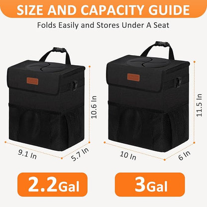 Vankor 3 Gallons Car Trash Can with Lid, Bag Bin Hanging Waterproof Automotive Car Garbage Cans Leak Proof Vehicle Trash Can Black