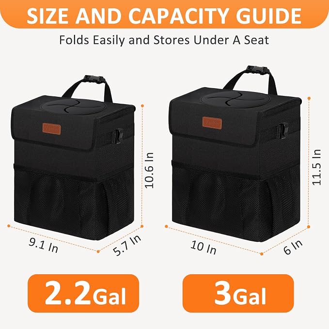 Vankor Car Trash Can Bin with Lid Hanging for Back Seat, Car Accessories for Women Men Leak Proof Automotive Garbage Cans Leakproof Vehicle Trash Can for Truck SUV Black