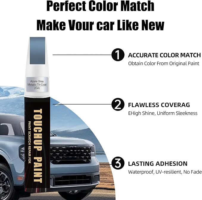 Azure Gray Metallic Tri-Coat(G4) Car Paint Touch Up Pen Compatible with Ford,2-In-1 Color Accurate Touch Up Car Scratch Repair Paint Exact Match Ford Series Automotive Scratch Remover for Nicks&Chips Repair
