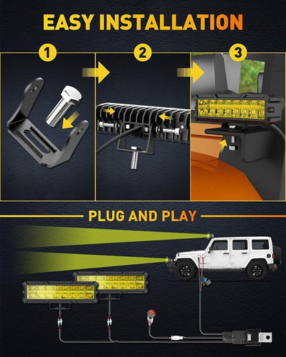 NAOEVO 6 Inch LED Light Bar, 50W 4000LM LED Off Road/Fog/Driving Lights, Spot & Flood Combo for Trucks, Cars, Boat, ATV, UTV, 2 Pcs (Yellow&Green)