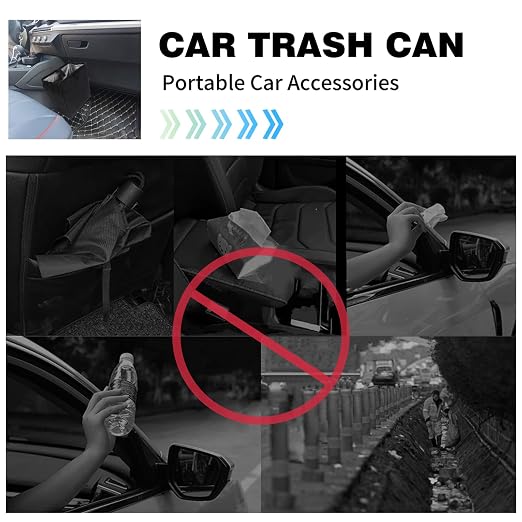 Homelove Car Trash Can, Leak-Proof Waterproof Trash Bin Collapsible Portable Auto Garbage Bag Large Capacity Trashcan Storage Bag Multipurpose Car Organizer Hanging (Black)