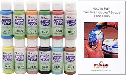 Creative Hobbies Mayco Stroke and Coat Glaze for Ceramics Kit 1 | 12 Assorted 2 oz Jars with How to Paint Pottery Book