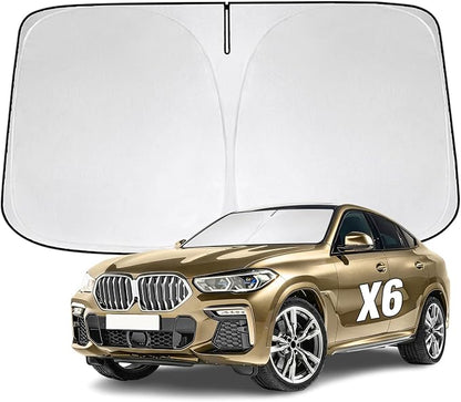 Windshield Sun Shade for BMW X6 2015-2026 Sunshade 300T Windshield Cover Shield Protector Blocks UV Rays Custom Fit X6 Front Window Shades Windshield Accessories Keep Cool Foldable