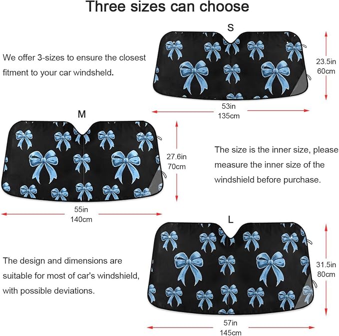 Windshield Sun Shade Blue Bows Front Window Block UV Shades Visor Reflective Retractable for Car SUV Trucks