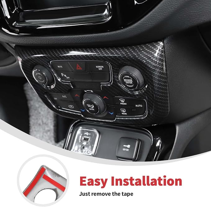 Linskip Climate Control Accent Trim Compatible with 2017 2018 2019 2020 2021 Jeep Compass, Control Panel Cover for Jeep Compass Interior Accessories(Black Carbon Fiber)