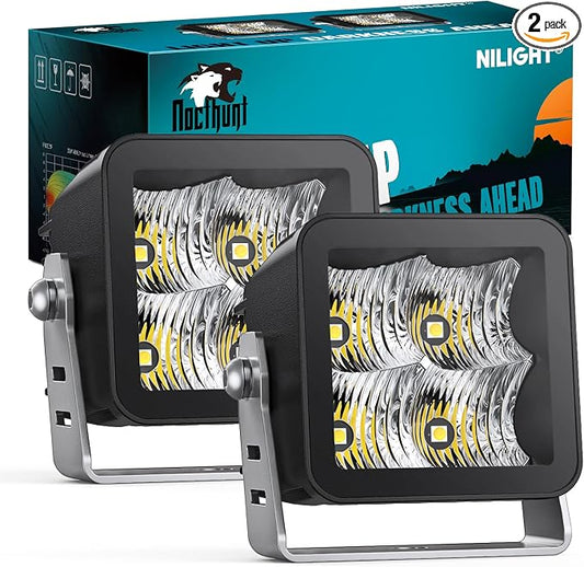 Nilight LED Pod Lights 2 PCS 3 Inch 4LED Flood Beam Square Offroad Driving Side Rear Back-Up Light Built-in EMC for Tractor Truck Motorcycle Boat ATV