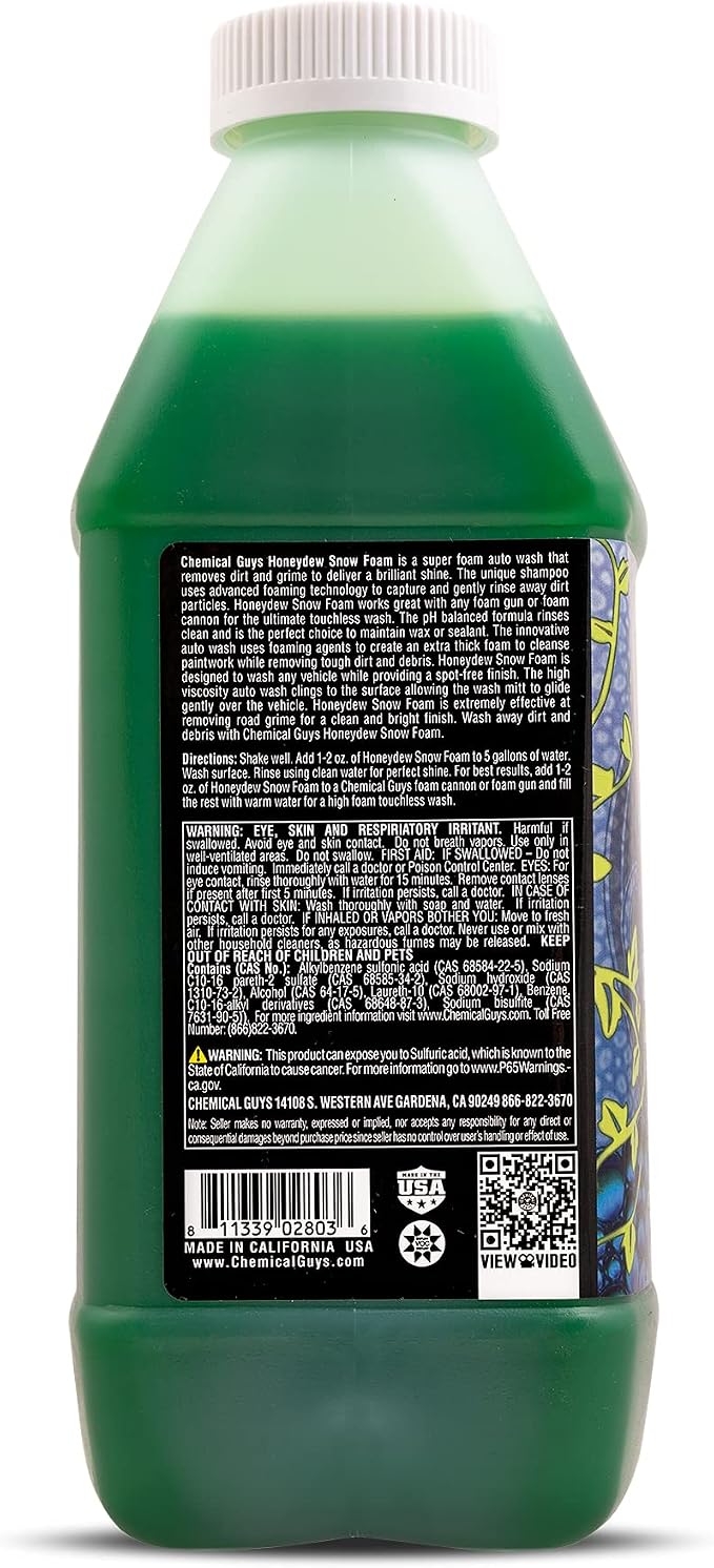 Chemical Guys Car Wash Soap for Foam Cannon or Bucket, Honeydew Snow Foam Car Wash Soap for Trucks, Motorcycles, RVs & More, Super Suds, Honeydew Scent - 64 oz (Half Gallon)