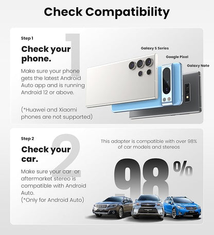 ByteWave Android Auto Wireless Adapter, 8s Fast Mini Wireless Android Auto Adapter with NFC Instant Connect, 5.8GHz WiFi Bluetooth 5.3 Stable Plug & Play USB-A/Type-C Car Dongle for Android 12+