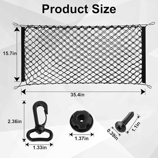 Cargo Net, Premium Dual-Layer Nylon Cargo Net for SUV, Automotive Exterior Accessories, Adjustable Elastic Trunk Net with Hook, Car Accessories for SUV, Truck, Pickup (35.4x15.7 Inch)