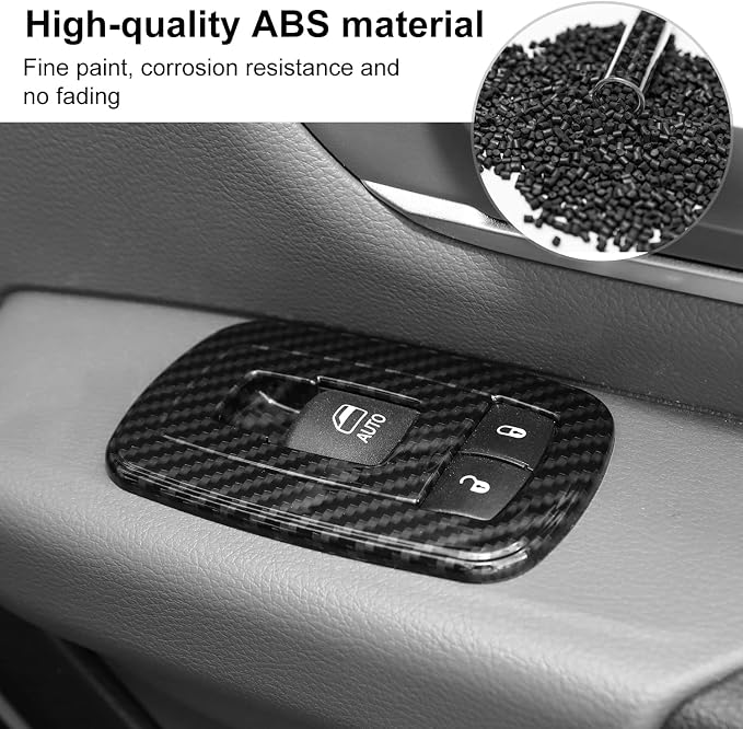 Carbon Fiber Window Lift Switch Cover Interior Button Trim Kit Compatible with 2018-2025 Dodge RAM