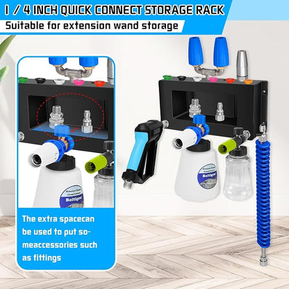Boltigen Wall Mounted Pressure Washer Gun Holder, Foam Cannon Organize Holder, Car Wash Power Washer Tip and Extension Wand Holder, 1/4'' Quick Connect Pressure Washer Accessories Storage Rack
