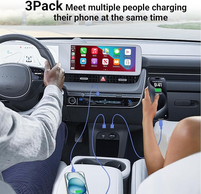 Car Carplay Cable for iPhone 16 15 Pro Max 15 Plus Car Charger, 6FT USB to USB C Cable for Car Charger Adapter, Carplay USB C Cord Accessories Charging for iPad 10th Gen/iPad Pro Air 5th-DarkBlue