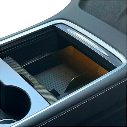 JVMA Backlight Center Console Organizer Tray Slide Transparent PC Upgrade | for Tesla Model Y 2021-2024 and Tesla Model 3 2021 2022 2023 Accessories 3 Carbon Edition