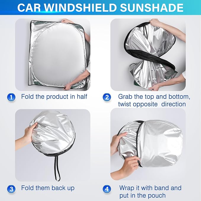 Sun Shade for Car Windshield, Foldable Universal Car Windshield Sun Shade UV Rays Reflective Sun Visor Shade Keeps Vehicle Cool for Cars, Trucks, SUVs (59 x 31.5 in)