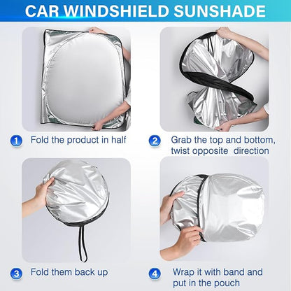 Sun Shade for Car Windshield, Foldable Universal Car Windshield Sun Shade UV Rays Reflective Sun Visor Shade Keeps Vehicle Cool for Cars, Trucks, SUVs (59 x 31.5 in)