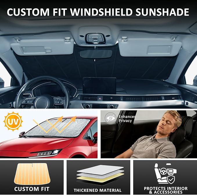 Thickened Windshield Sun Shade for Subaru Outback 2020-2025 | Accordion Front Window Sunshade Aluminum Reflective UV Protection Shield, Foldable Sun Visor with Storage Bag Car Accessories