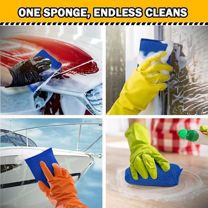 AIDEA Car Wash Sponge, Microfiber Large Bug and Tar Remover for Cars, Non Scratch Reusable Mesh Car Wash Sponges, 6PK, Blue, 5.71 * 3.54 * 1.89 inch