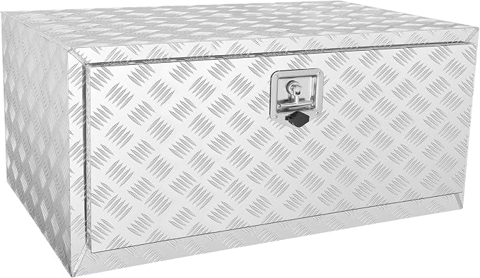 VEVOR Underbody Truck Box, 36"×24"×24" Pickup Storage Box, Heavy Duty Aluminum Diamond Plate Tool Box with Lock and Keys, Waterproof Trailer Storage Box with T-Handle Latch for Truck, Van, Trailer