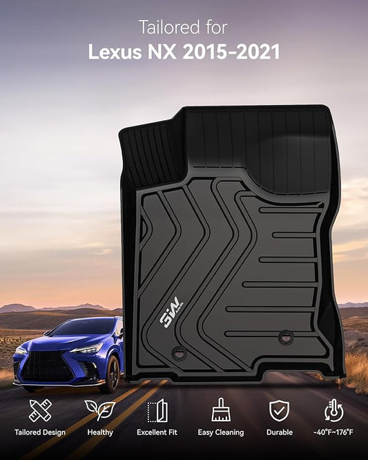 3W Floor Mats Compatible for Lexus NX NX200t NX300 NX300h 2021-2015 TPE All Weather Floor Liners Custom Fit Floor Liner for Lexus NX All Models，1st & 2nd Row Mat Car Accessories，Black