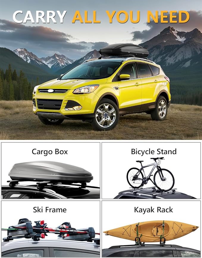 Tuyoung 300lbs All-Aluminum Roof Racks Cross Bars Compatible with Ford Escape 2013 2014 2015 2016 2017 2018 2019, Heavy Duty Aluminum Crossbar Roof Rail Cargo Carrier Rooftop Car Black Accessories