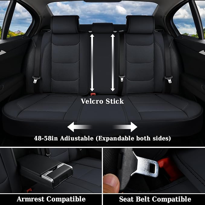 Coverado Leather Seat Covers for Cars, Car Seat Covers Full Set, Breathable Car Seat Protector with Lumbar Support, Black Seat Covers, Front and Back Waterproof Seat Cover Universal Fit for Most Cars