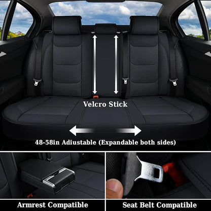 Coverado Leather Seat Covers for Cars, Car Seat Covers Full Set, Breathable Car Seat Protector with Lumbar Support, Black Seat Covers, Front and Back Waterproof Seat Cover Universal Fit for Most Cars