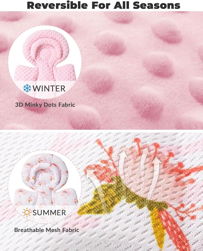 TinlyFinly Infant Car Seat Insert with Extra Cushion for Preemie to Toddler, Reversible Newborn Carseat Insert for Baby Head Body Support, Fits for Stroller, Baby Swing, Bouncer - Dots, Pink