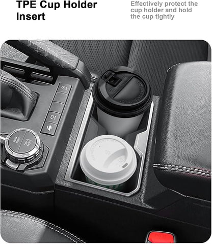 Center Console Organizer Set for 2025-2026 Toyota 4Runner - 2 Pcs Armrest Box Storage Tray with Removal Coin Slot + Silicone Cup Holder Insert for 2025-2026 4Runner Interior Accessories