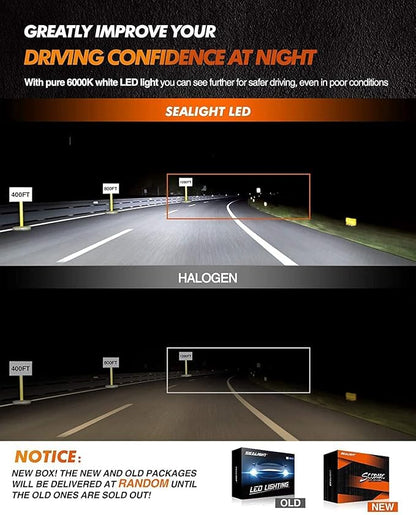 SEALIGHT 9006/HB4 Bulbs, Wireless Super Bright, 3-Min Plug and Play, Fanless Light No Noise, IP67 Waterproof Non-Polarity, Powersports Accessory Lights, Pack of 2