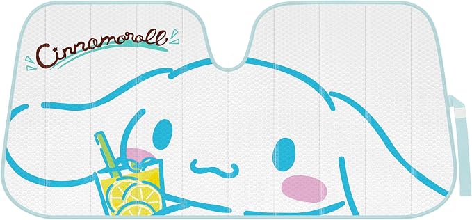 Carbella Cinnamoroll Car Windshield Sun Shade, Official Sanrio Accordion Style Sunshade for Car Window, Cute Kawaii Car Sun Shade Windshield, Cinnamoroll Car Accessories for Women (Lemon Chill)