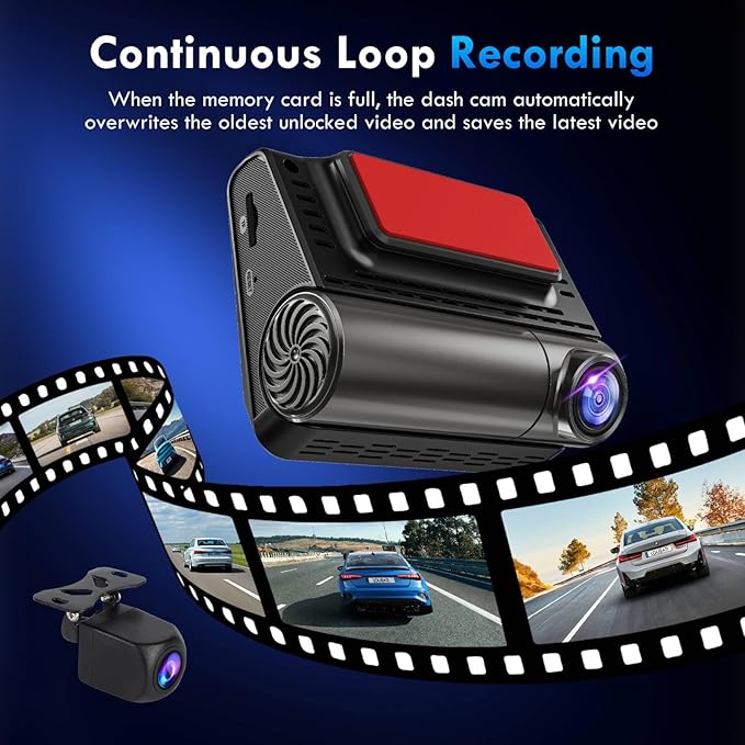 Dash Cam, 4K+2K Full HD Dash Cam Front and Rear, Dash Camera for Cars with Built-in 5GWiFi, 3.0” IPS Screen Dashcam, with 64GB Card, Night Vision, Loop Recording, G-Sensor, Parking Mode, Black