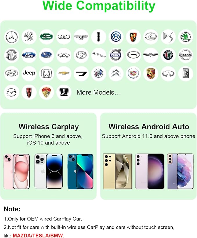 5 in 1 Wireless CarPlay Adapter and Android Auto Adapter Support Netflix/YouTube - CarPlay Ai Box Convert CarPlay Dongle TF Card/U Disk Magic Link for OEM Wired CarPlay/Android Auto Cars