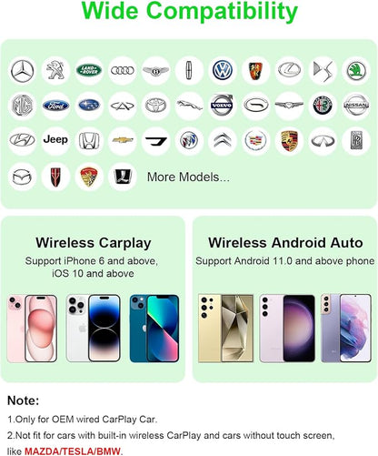5 in 1 Wireless CarPlay Adapter and Android Auto Adapter Support Netflix/YouTube - CarPlay Ai Box Convert CarPlay Dongle TF Card/U Disk Magic Link for OEM Wired CarPlay/Android Auto Cars