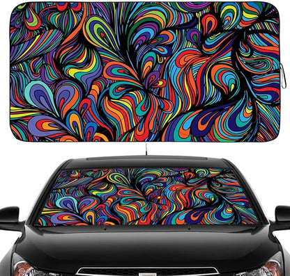 Gven Windshield Sun Shade for Car Front Window Cover Sunshades Visor Automotive Sun Shield for Compact Sedan, SUV, Midsize Sedan, Small Pickup Blocks UV Rays Keep Your Vehicle Cool (Abstract, S)