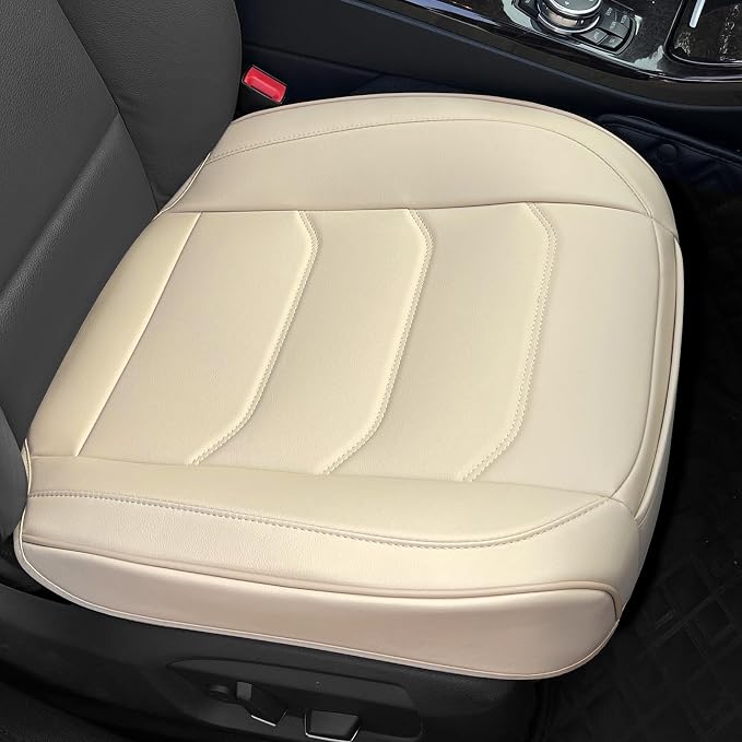 BOPUOVRE Car Seat Cover for Luxury & Comfort - PU Leather, Anti-Slip, Full Wrap Protection with Storage Pocket for Bottom Cushion - Universal Fit for 95% of Vehicles (Yellowish-White,2 Piece)