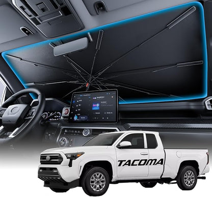 Wigoo Windshield Sun Shade Umbrella for Toyota Tacoma 2016-2026 [100% Sun Blockage, Ice Cooling Fabric] Foldable Heat Insulation Front Window Sunshade Umbrella for Toyota Tacoma 2016-2026