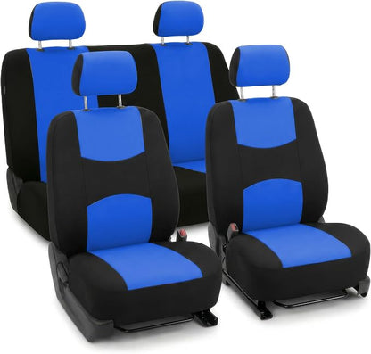 FH Group Automotive Seat Covers Flat Cloth Full Set Blue Combo Small Car Seat Cover Design, Rear Solid Bench Universal Fit and Car Seat Protector for Vans Cars Trucks and SUV Interior Accessories